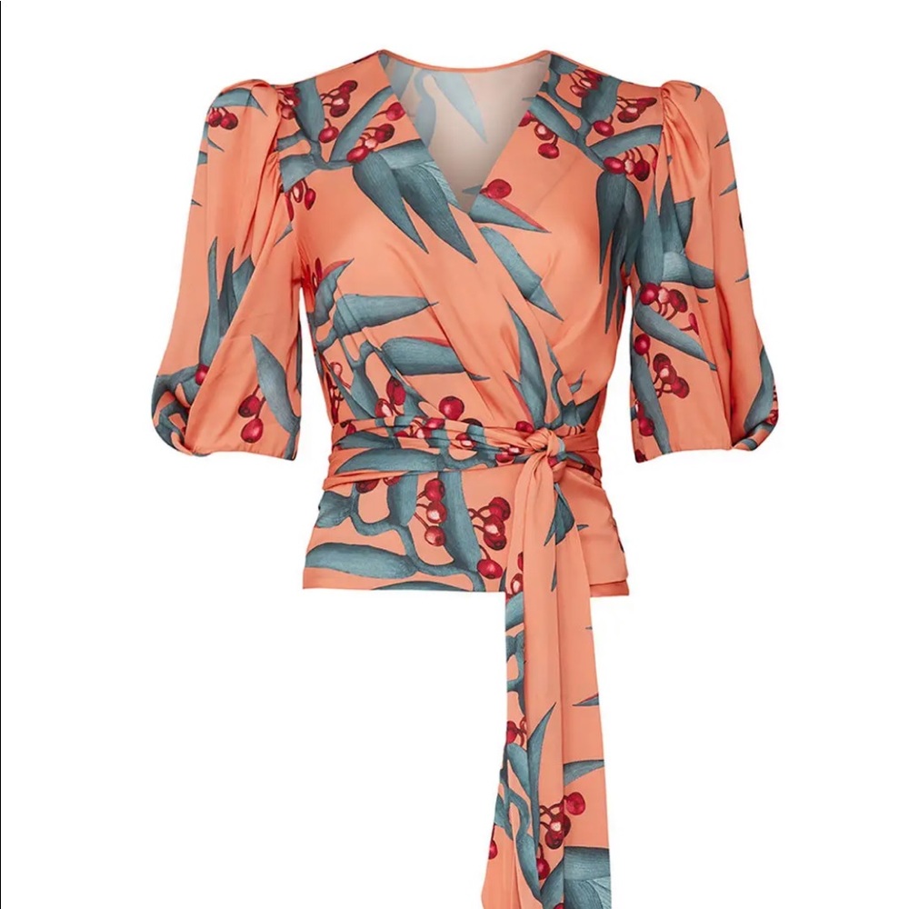 PatBO Silky Puff Sleeve Wrap Top